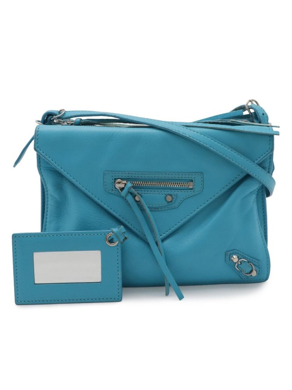 Balenciaga Paper Triple XS Shoulder Bag Pochette 2-Way Clutch Leather Turquoise - Picture 1 of 9